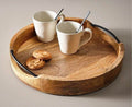 Rustiek rond dienblad – handgemaakt mangohout en ijzer – diameter van 25 cm