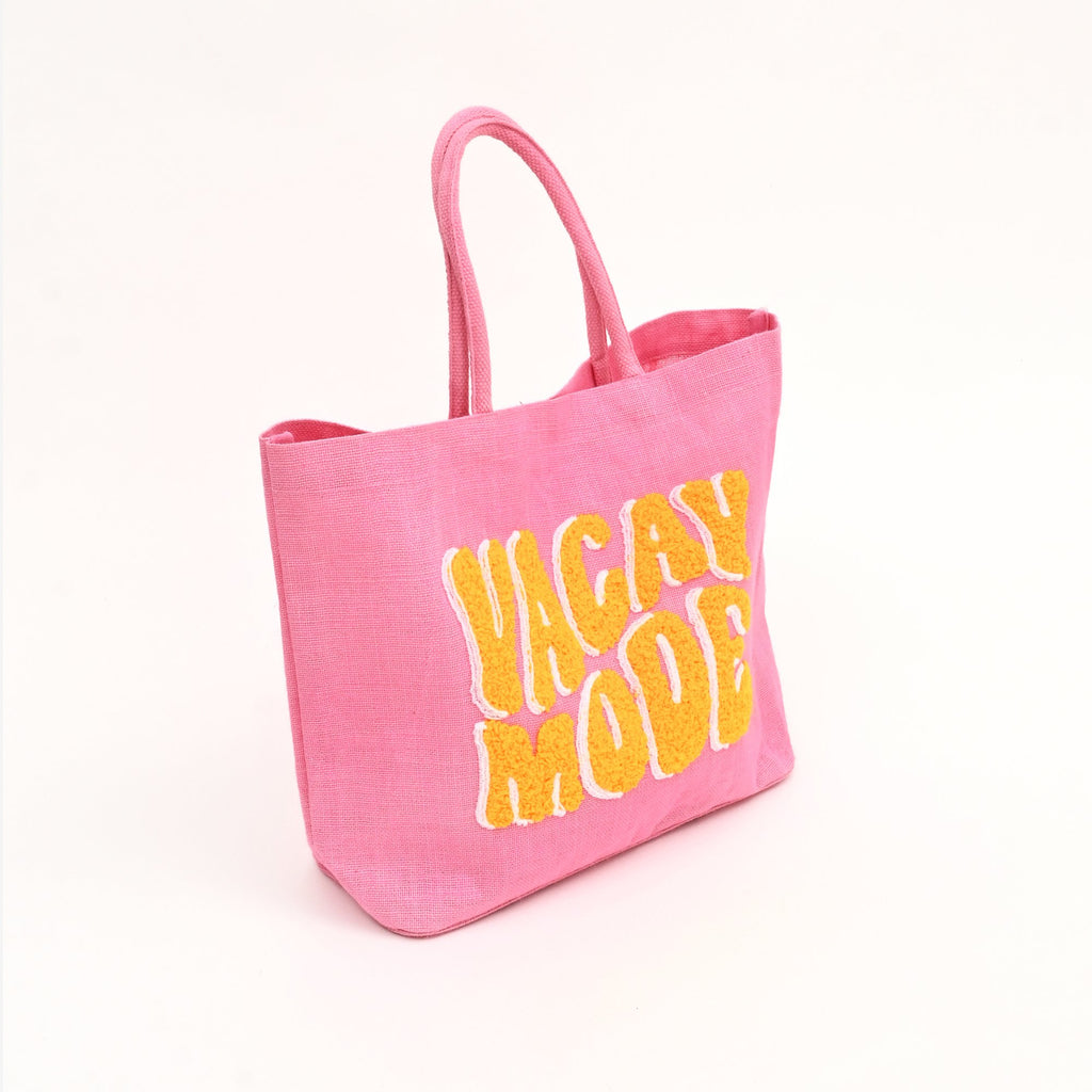 Tote Bag - Blush Vacay Mode - Chique meerkleurige jute tas
