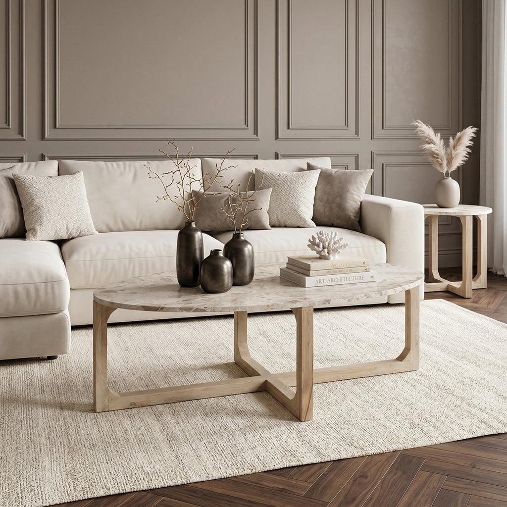 Marmeren salontafel créme - 120x60x38 cm