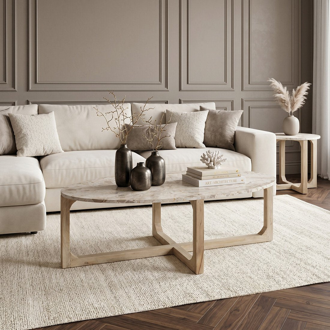 Marmeren salontafel créme - 120x60x38 cm