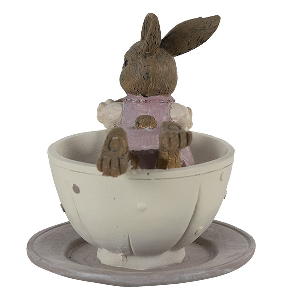 Beeld Konijn 10x8x9 cm Wit Roze polyresin