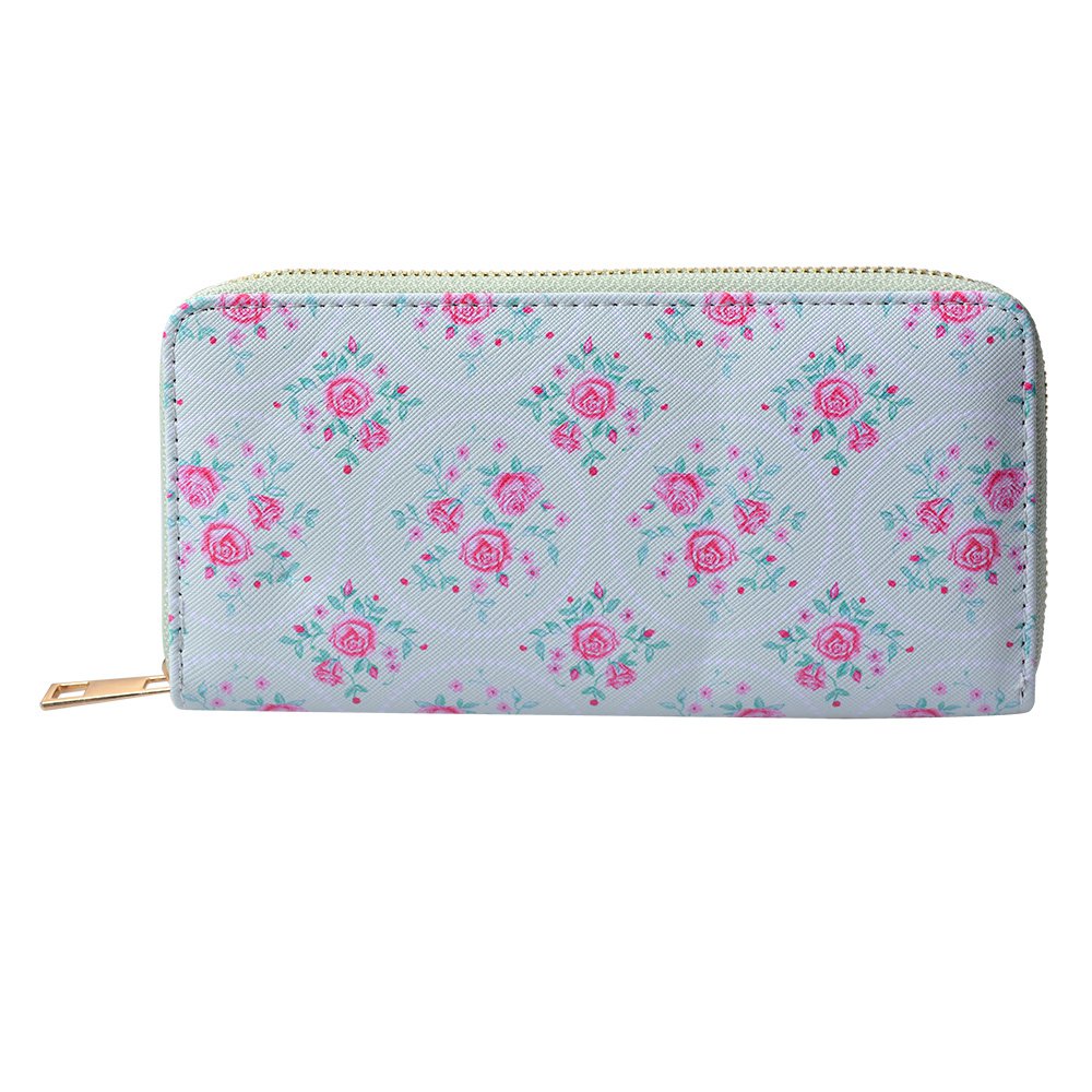 Portemonnee 10x19 cm Groen Roze Roosjes