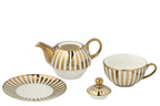 J-Line theepot Gestreept - porselein - goud/wit