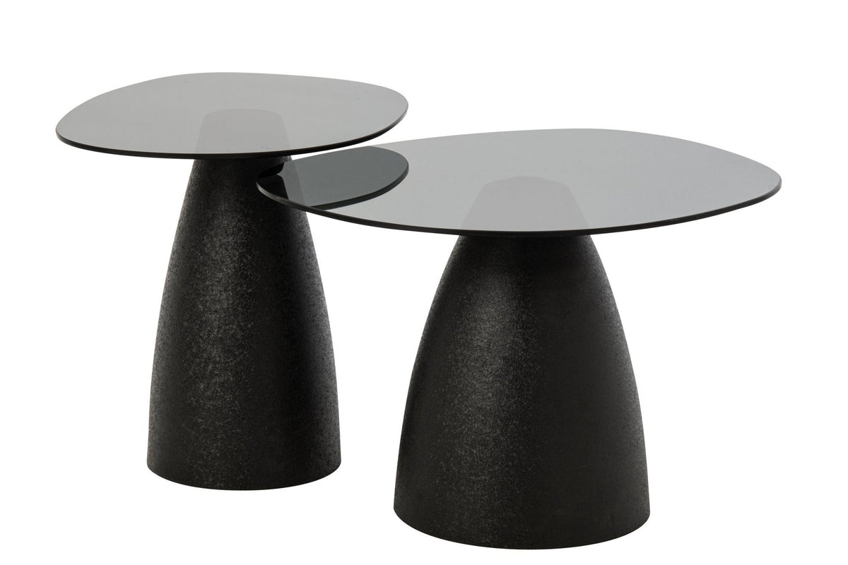 J-Line Salontafels - glas - zwart - set van 2