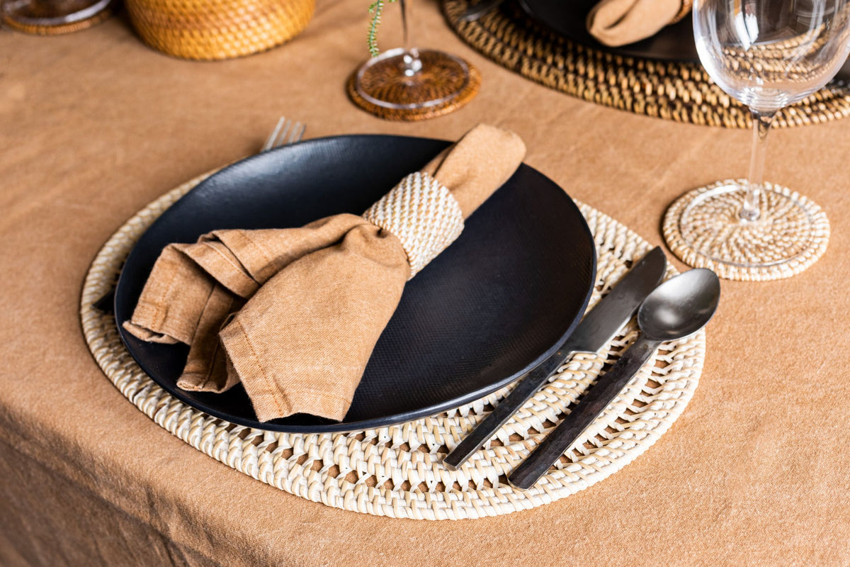 Glazen achtbaan rattan - set/6 - dia 10 cm