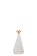 J-Line decoratie Kerstboom Hart - polyresin - wit/goud - S