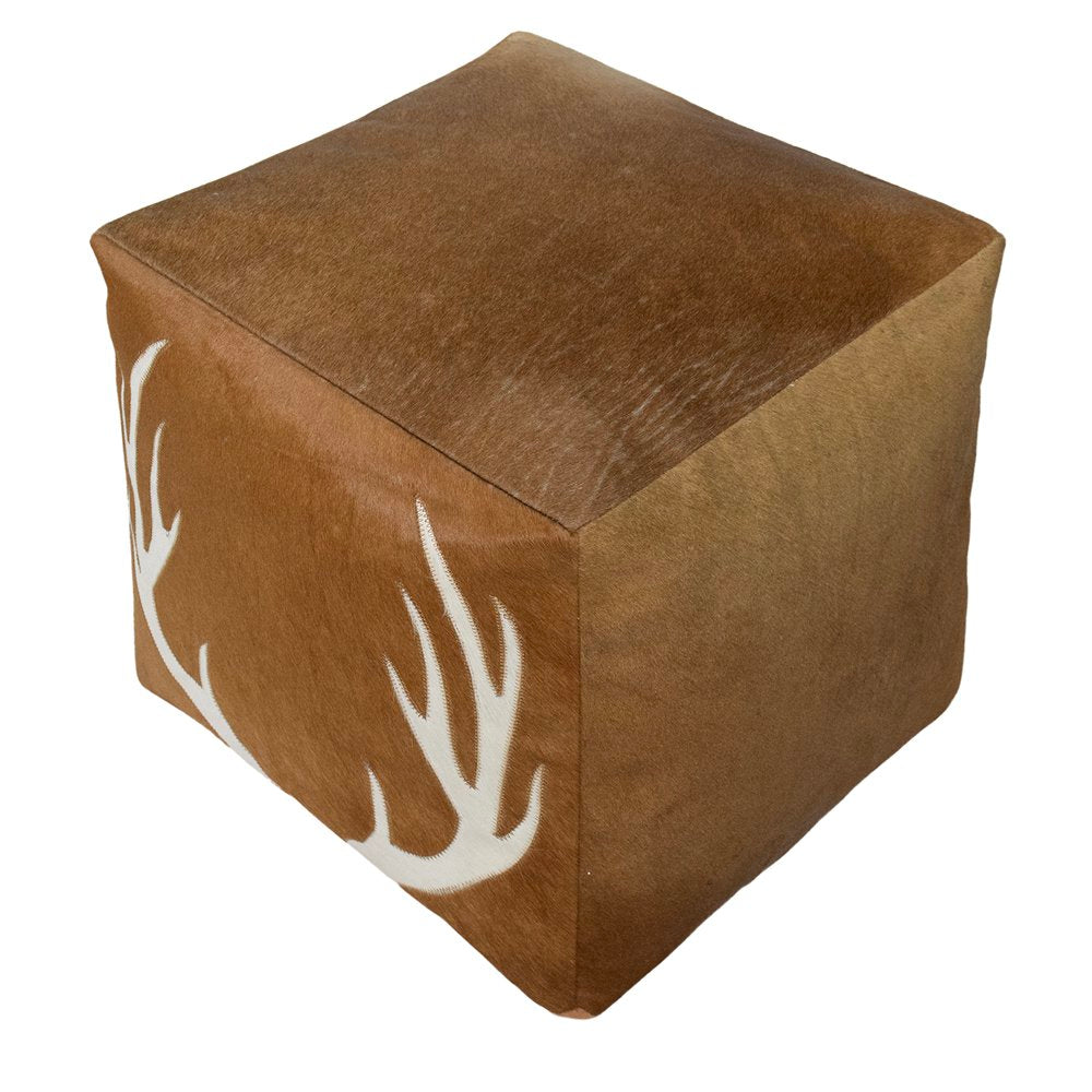 Poef koehuid vierkant gewei bruin 45x45x45cm