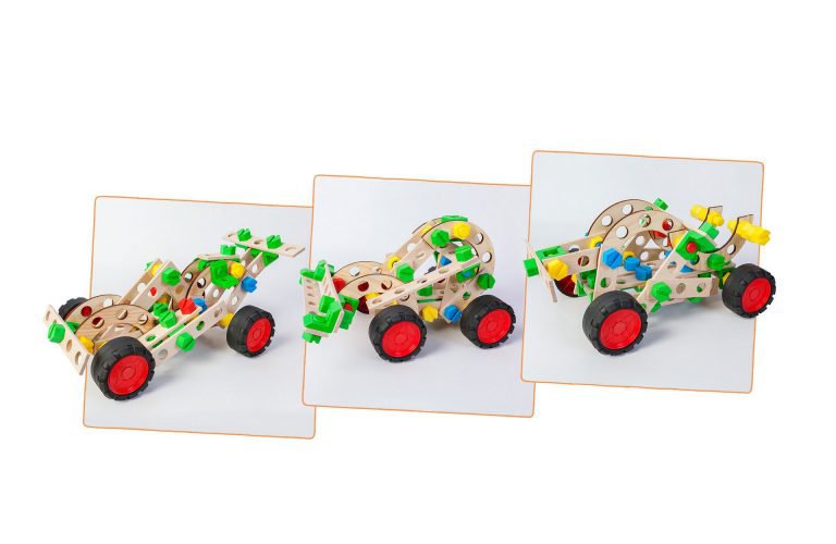 Constructieset Constructor Junior Sportauto 3 in 1 van hout- 107 onderdelen
