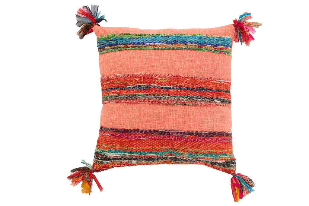 J-Line Kussen Chindi Kwast Katoen/Polyester Roze