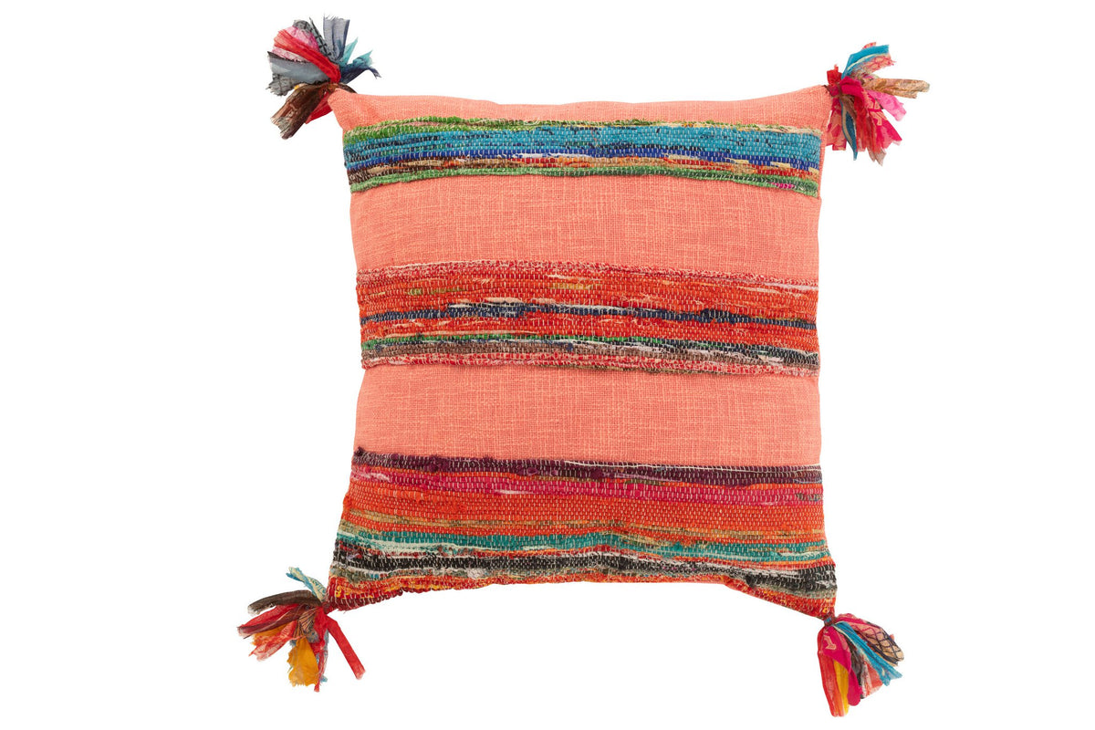 J-Line Kussen Chindi Kwast Katoen/Polyester Roze