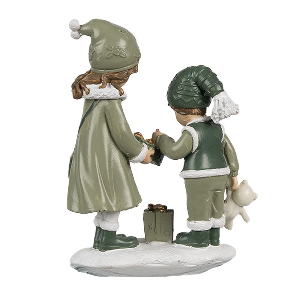 Decoratie Beeld Kinderen 10x5x13 cm Groen Polyresin Kerstdecoratie
