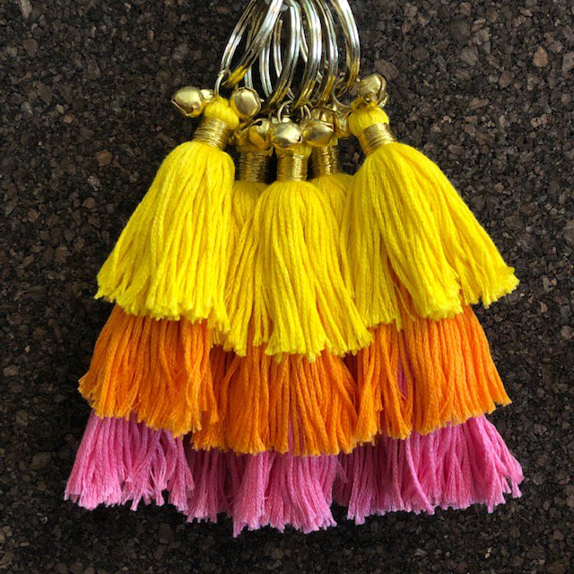 Luna -Leena Keychain Tassels Yellow - Bag Charm - Organic Cotton - Handmade in Nepal - Bag Hanger