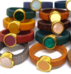 Leren ringen emaille ronde setting (10 stuks)