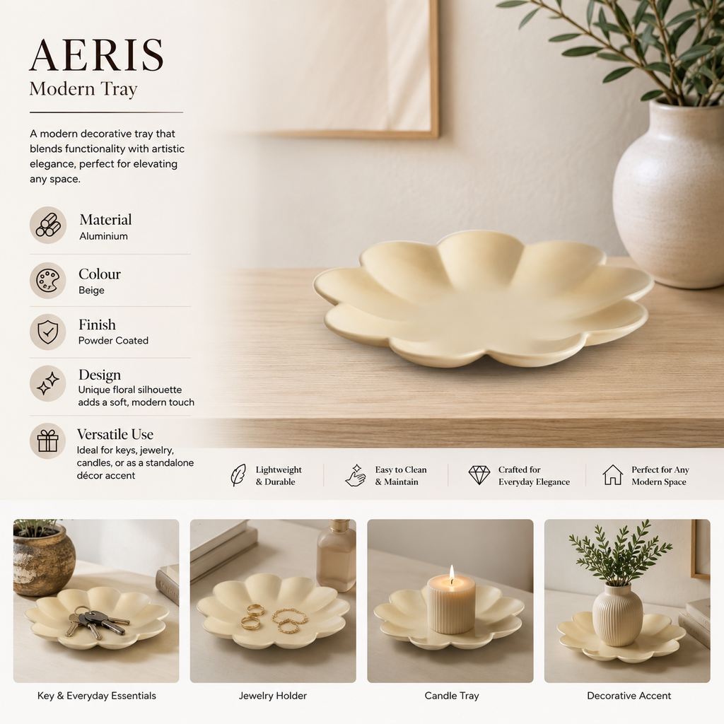 Modern decoratief aluminium dienblad – beige poedercoating