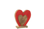 J-Line decoratie Hart Dubbel Op Voet - hout - rood/naturel - medium