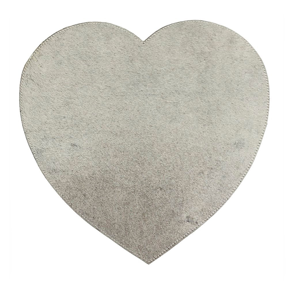 Placemat koehuid hart grijs 39cm