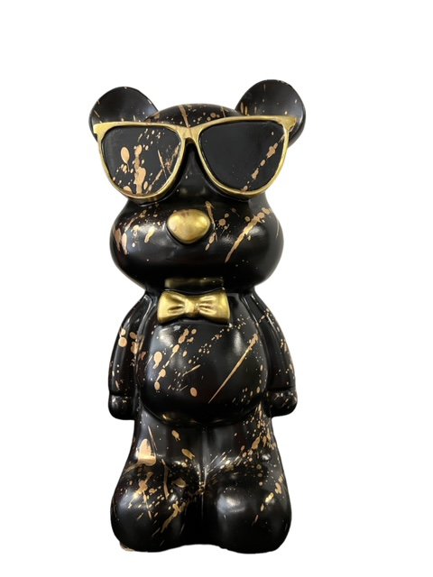 Polyresin beerbril zwart met gouden splash