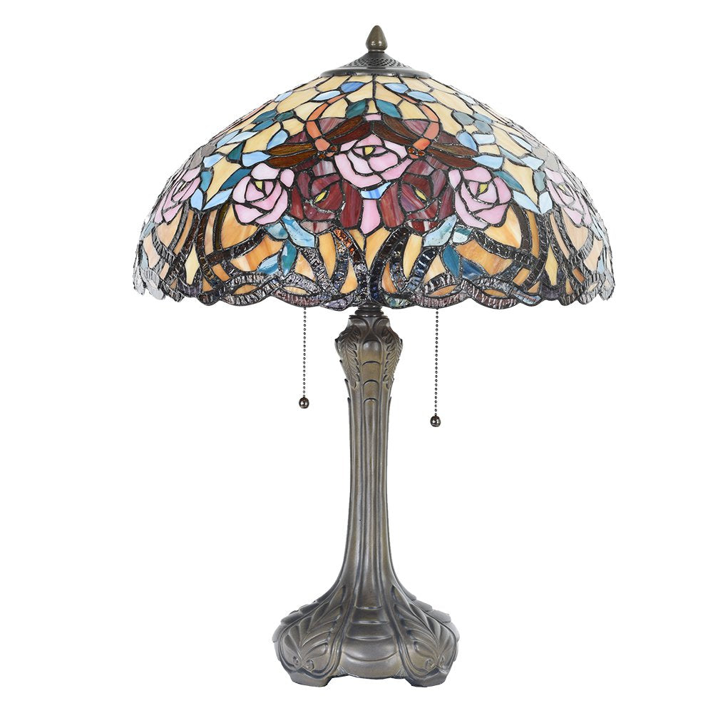 Tiffany Tafellamp Ø 46x64 cm Rood Blauw Glas Roos Tiffany Bureaulamp