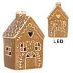 Gingerbread house met LED 7x6x12 cm Bruin Keramiek