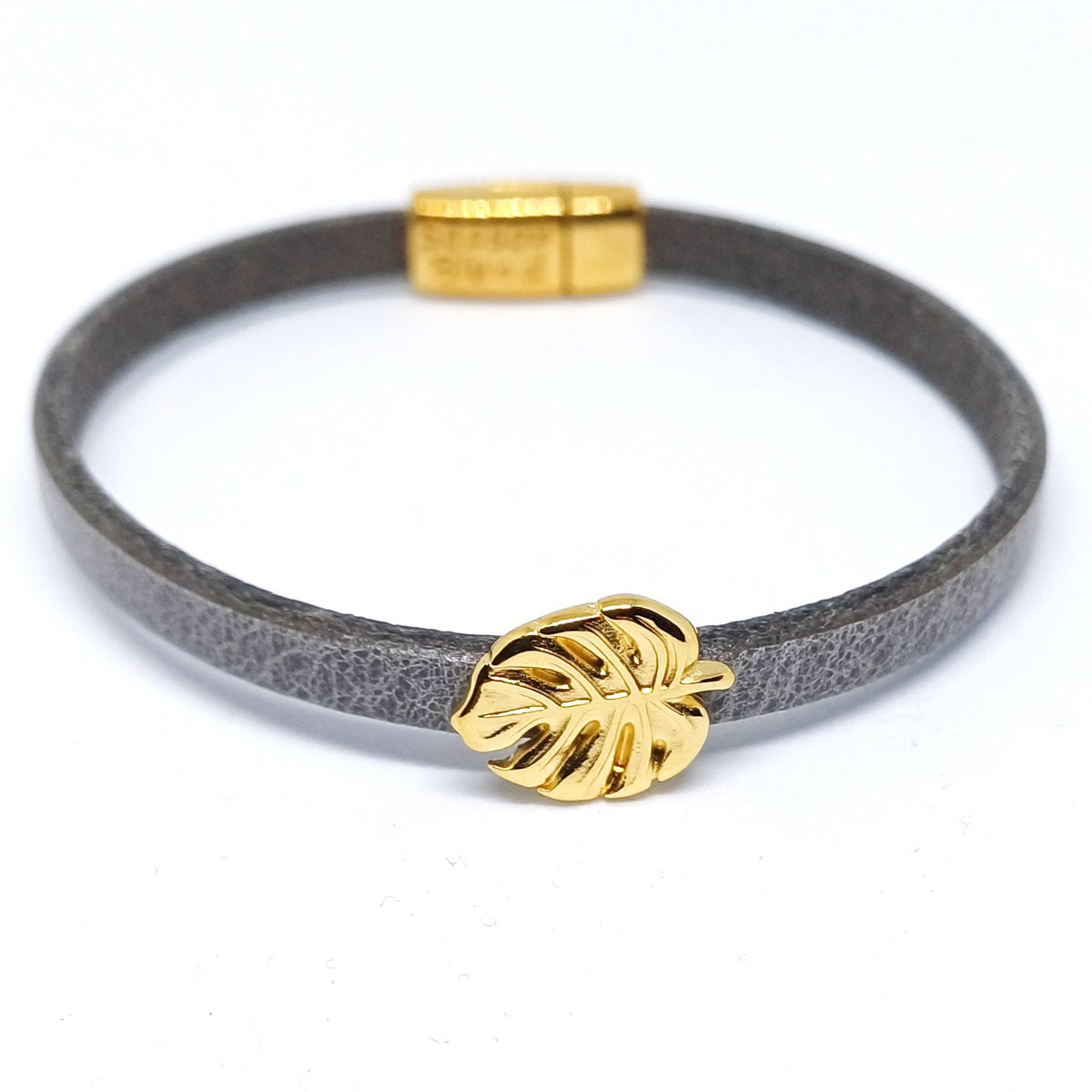 Semplice Monstera 24K verguld leren armband