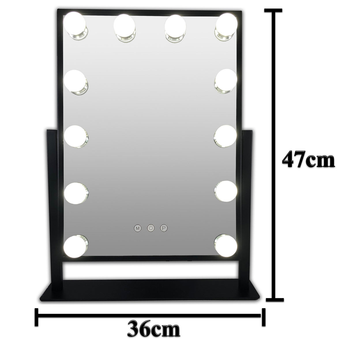 Make-up Hollywood zwart LED spiegel, 12x dimbare LED bulbs en 3 kleuren licht