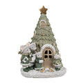 Decoratie Huis met LED Kerstboom 12x11x17 cm Groen Polyresin Muis Kerstdecoratie Beeld