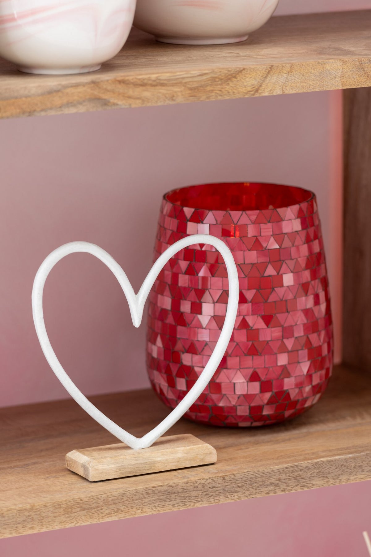 J-Line Windlicht Mozaiek Driehoek Glas Rood/Roze Medium