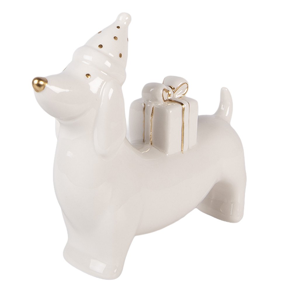 Kerstdecoratie Beeld Hond 15x4x13 cm Wit Porselein