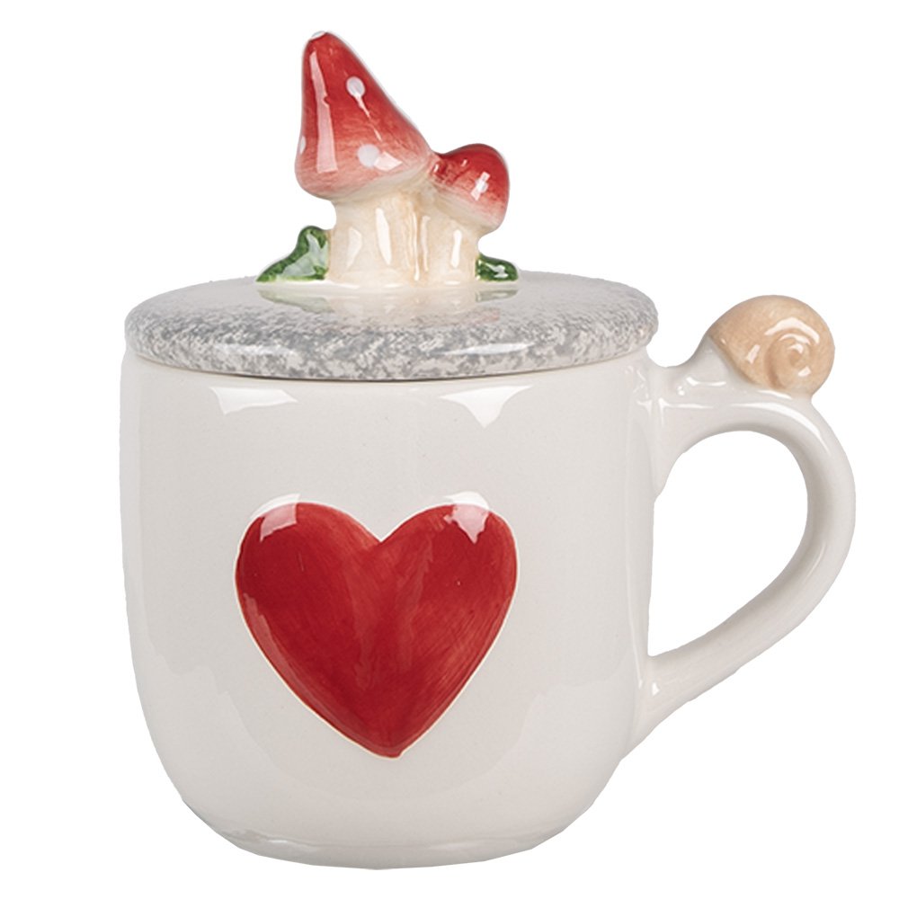 Mok 400 ml Wit Rood Keramiek Paddenstoelen Koffiemok