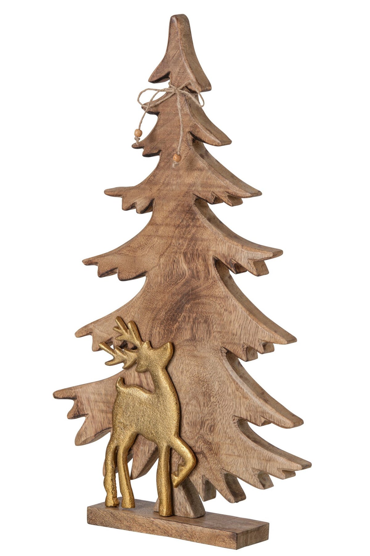 J-Line dennenboom met rendier - mangohout - naturel/goud - large