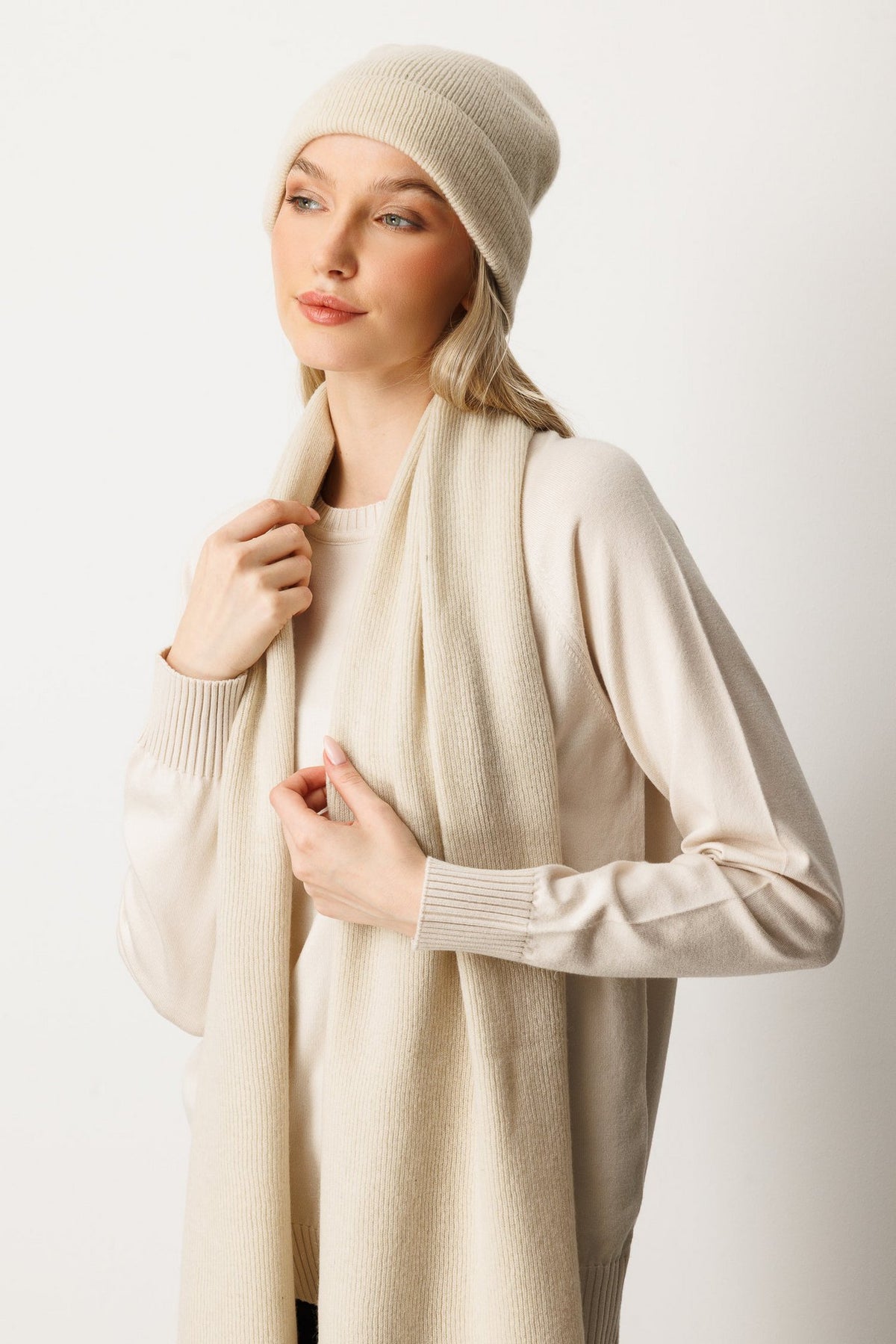Diana Beanie & Scarf Cashmere Set Stone