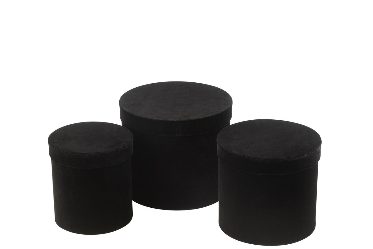 J-Line doos Rond - fluweel/papier - zwart - 3 stuks