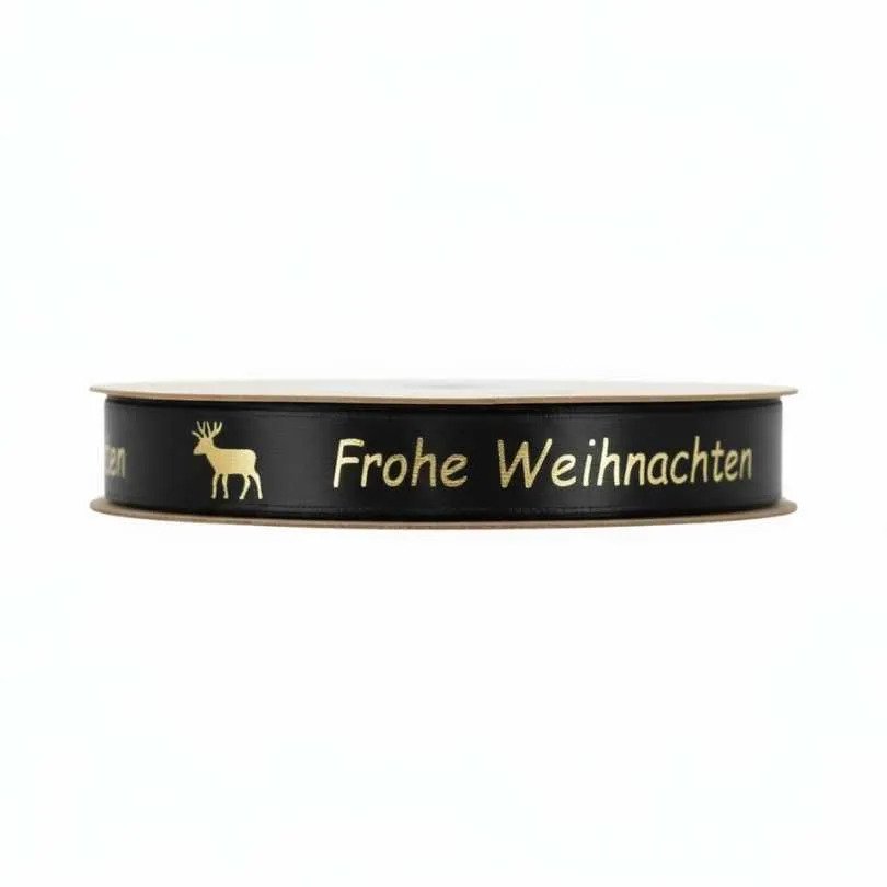 Satijn lint – Frohe Weihnachten – Zwart - 15mm x 100m