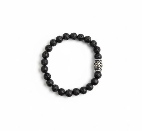Herenarmband Lavasteen 8 mm met Vlecht kraal