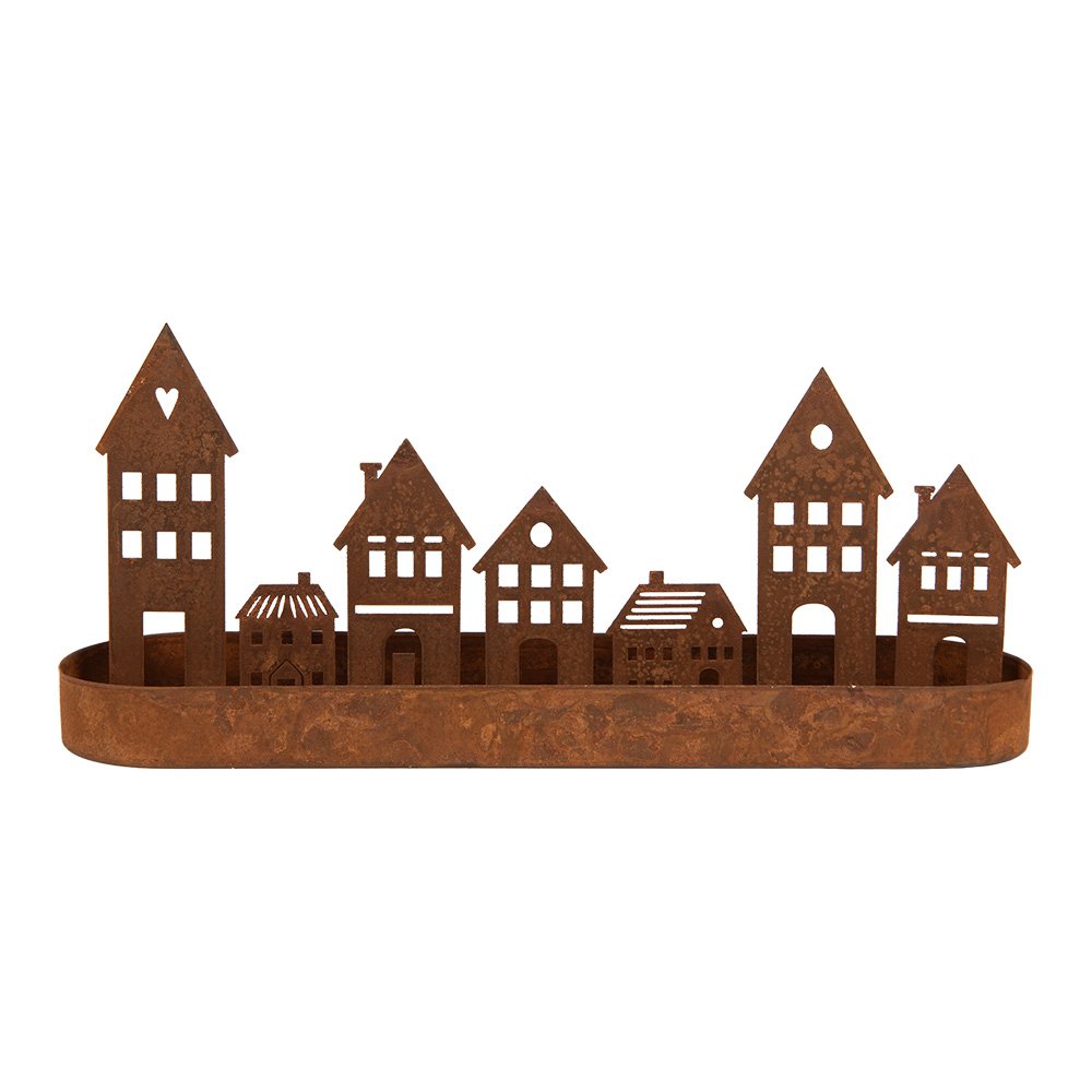 Waxinelichthouder Huis 30x8x13 cm Bruin Metaal
