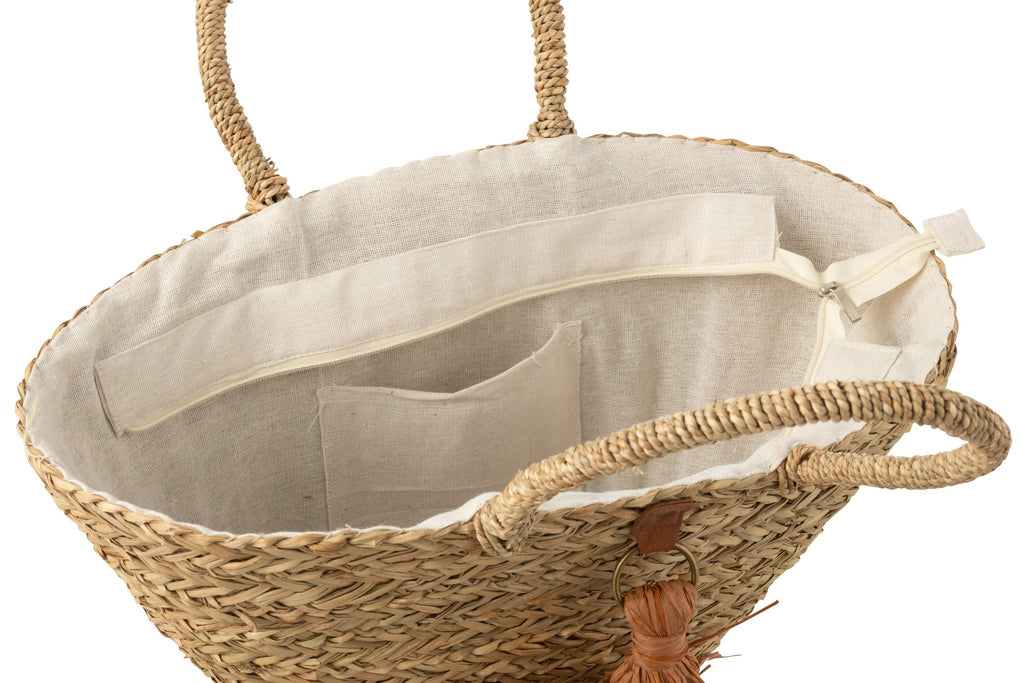 J-Line Strandtas Kwasten Zeegras/Raphia Naturel/Bruin