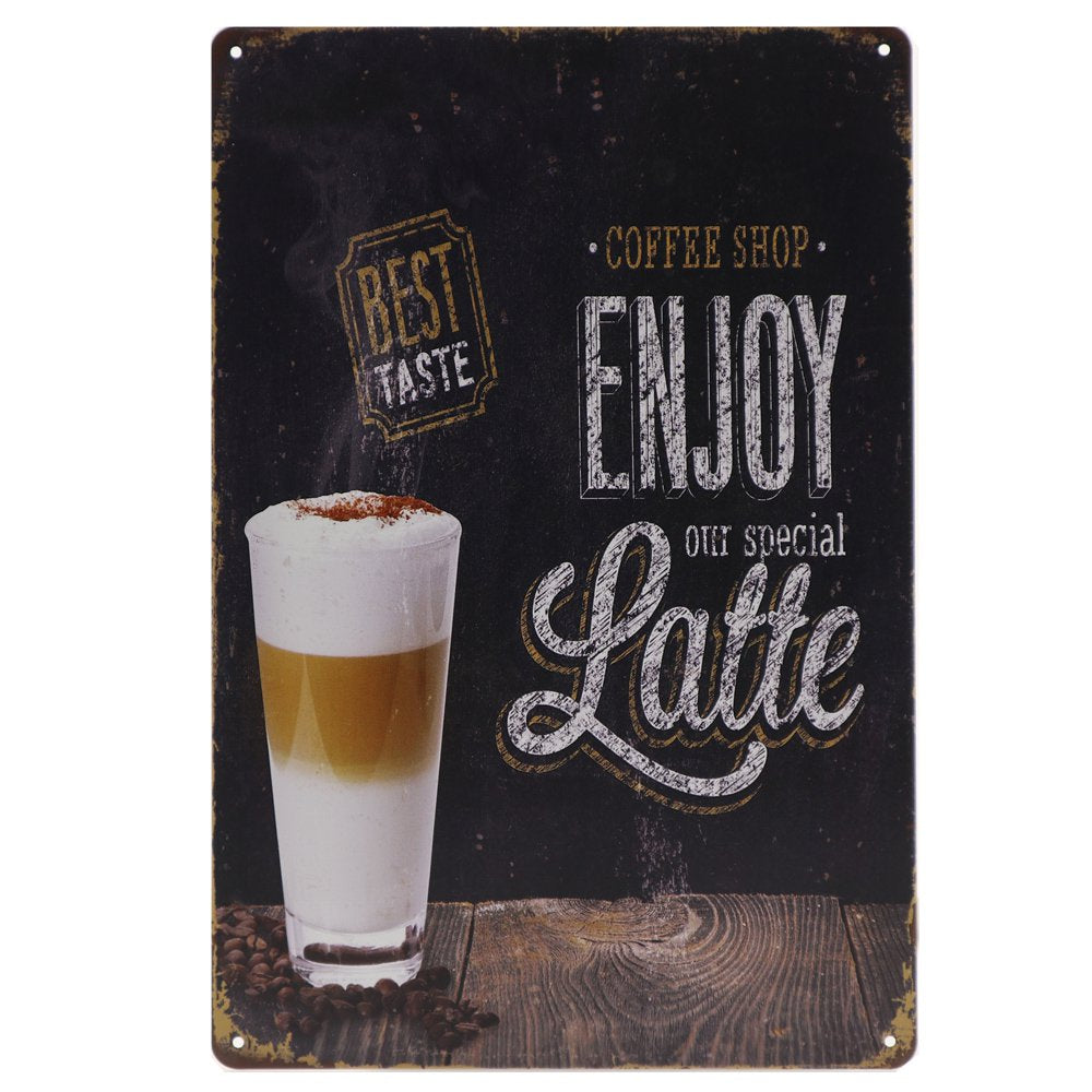 Enjoy Latte Retro Wandbord 30x20