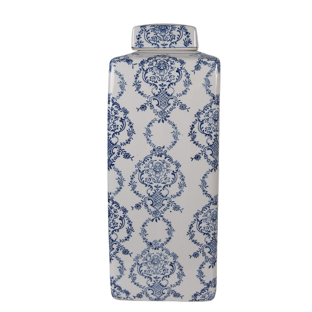 Vaas met Deksel 16x16x41 cm Wit Blauw Keramiek