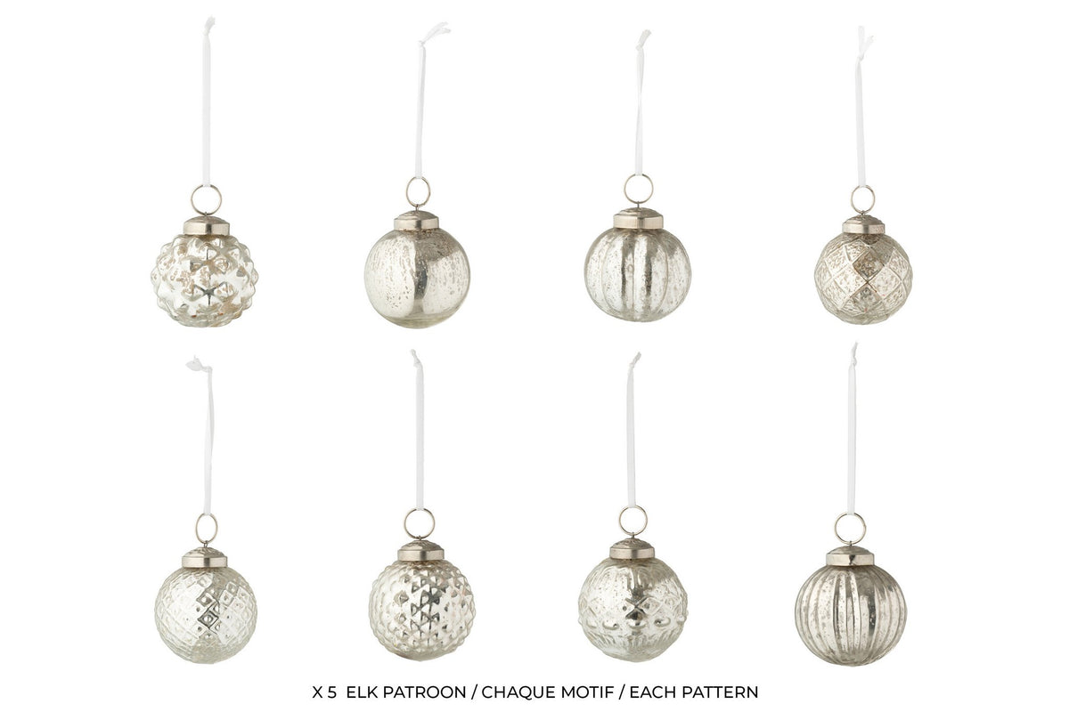 J-Line kerstbal - glas - zilver - doos van 40