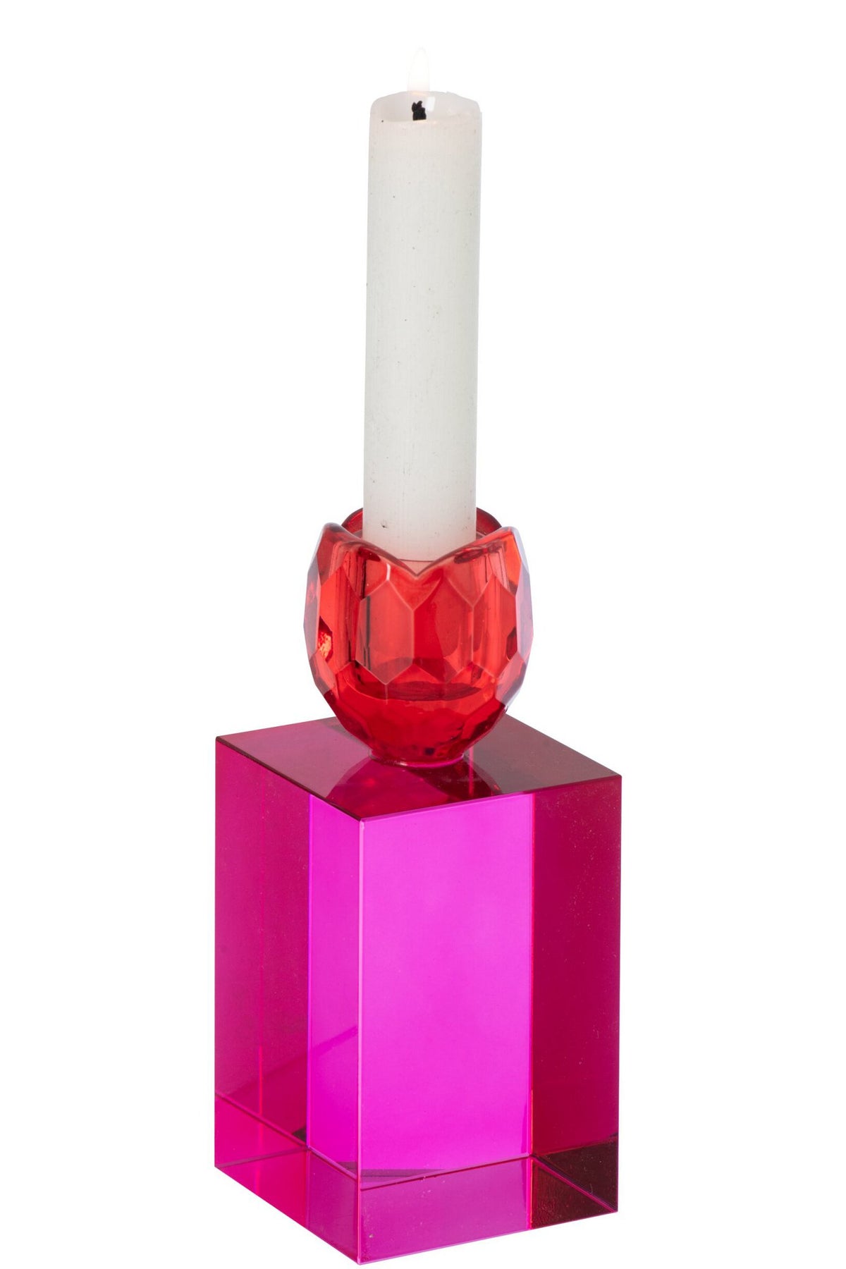 J-Line Rechthoekige kandelaar - glas - kerstrood/fuchsia