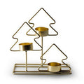 Metalen theelichthouder kerstboom 3x 'trees' goud h18 cm