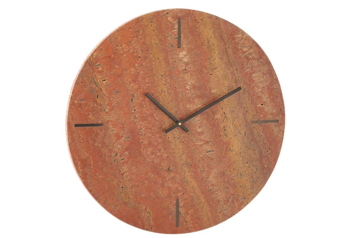 J-Line klok Rond Marmer - steen - terracotta/zwart