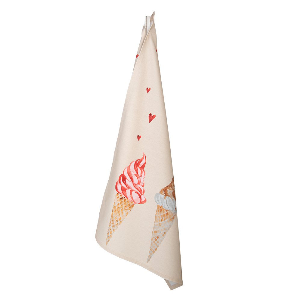 Theedoek 50x70 cm Beige Roze Katoen IJsjes Keukenhanddoek