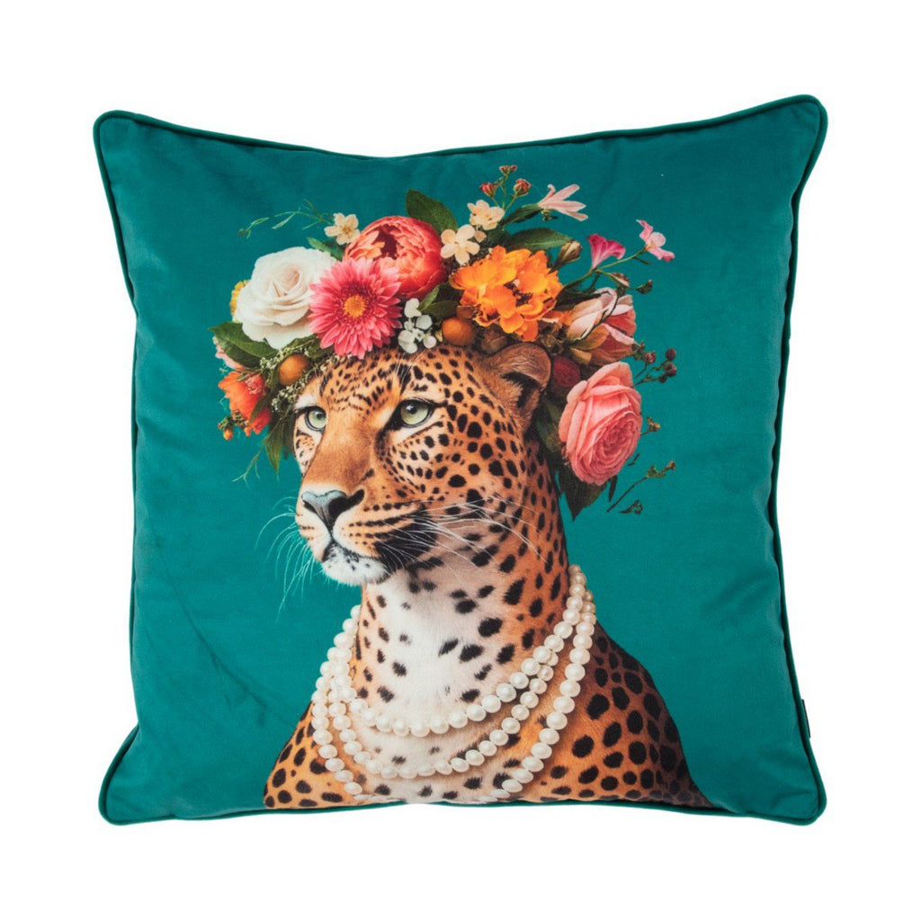 Kussen Portret jaguar petrol 45x45cm