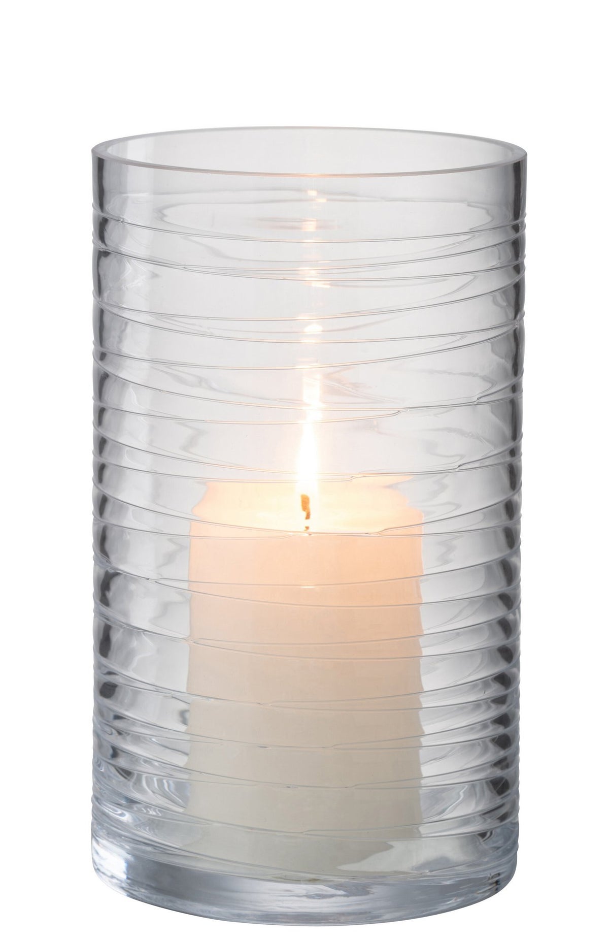 J-Line windlicht Strepen - kaarshouder - glas - transparant - large
