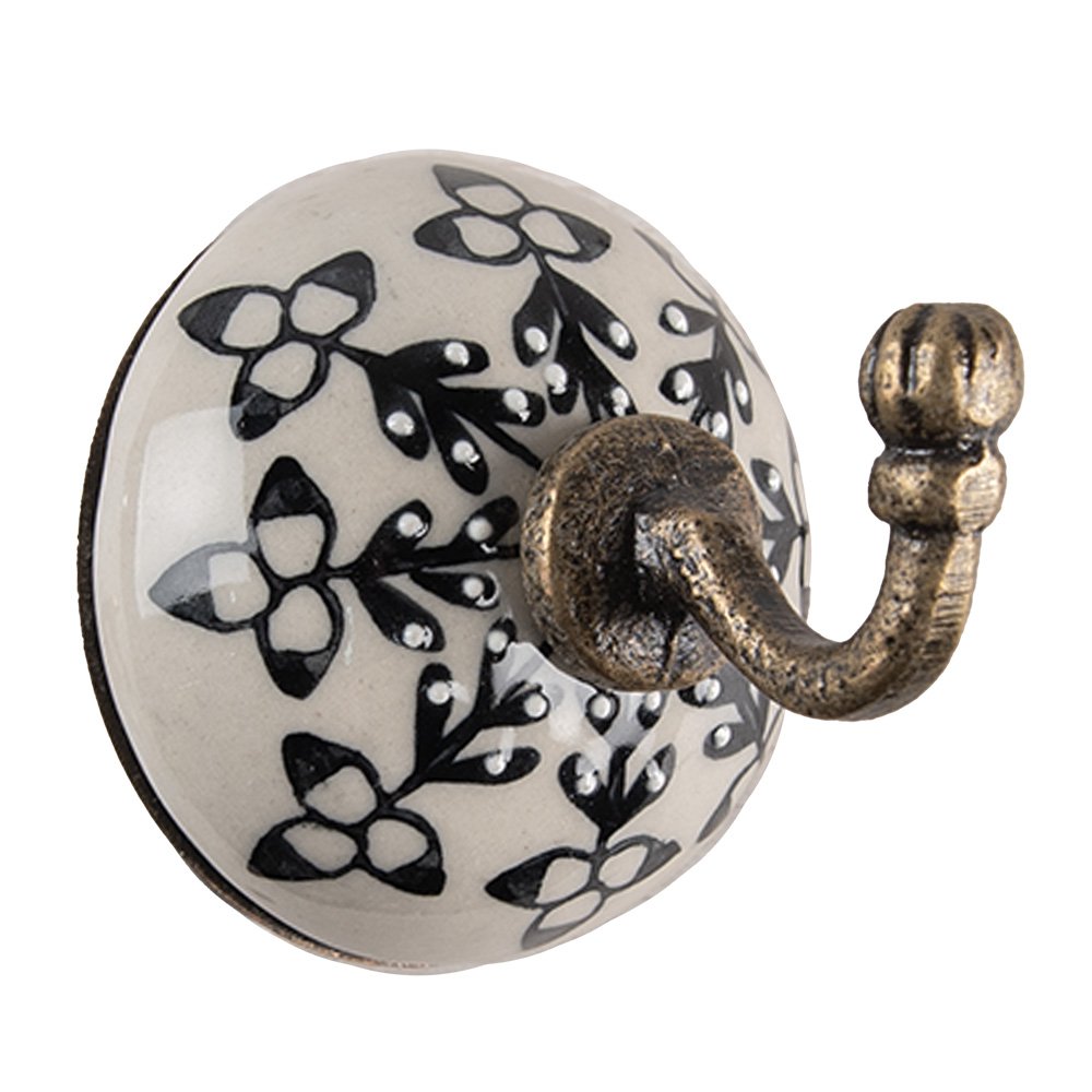 Wandhaak Ø 6 x7 cm wit Zwart Keramiek KapStok