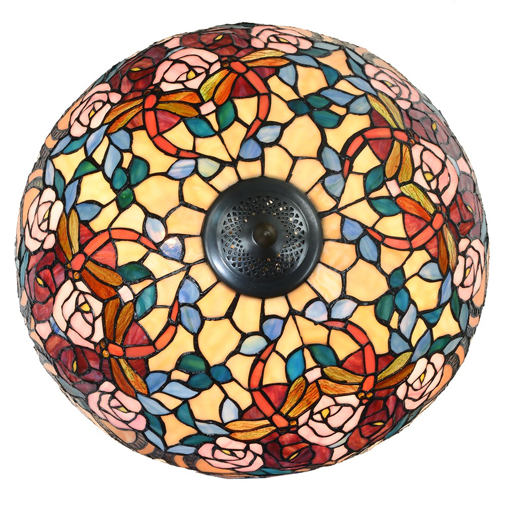 Tiffany Tafellamp Ø 46x64 cm Rood Blauw Glas Roos Tiffany Bureaulamp