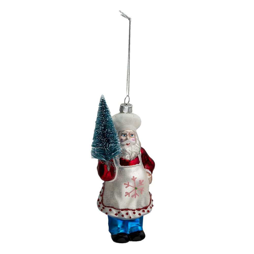 Kersthanger Kerstman 16 cm Rood Blauw Glas Kerstbal