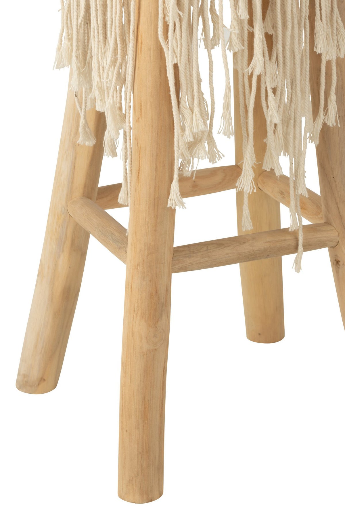 J-Line Barstoel Franjes Hout/Macrame Wit