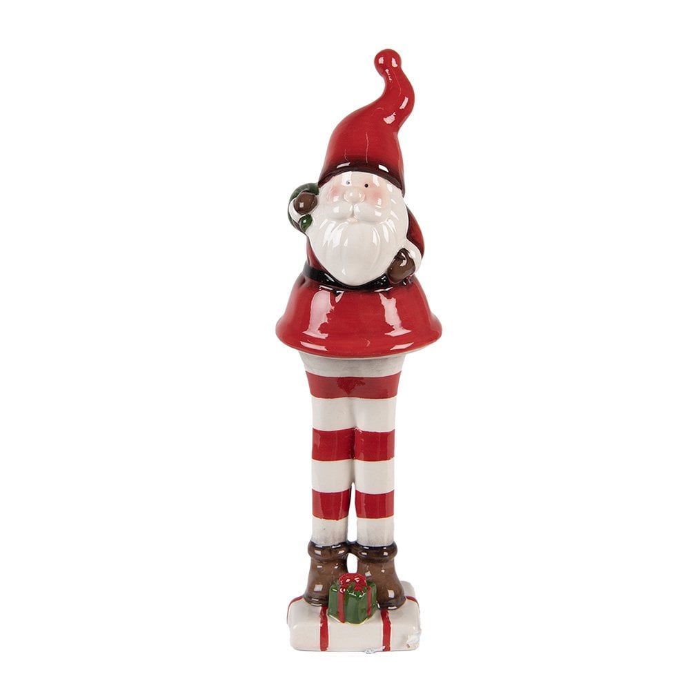 Kerstdecoratie Beeld Kerstman 7x7x23 cm Rood Wit Keramiek